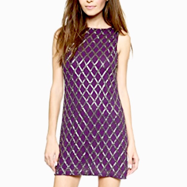 Alice + Olivia Purple And Silver Mini Dress